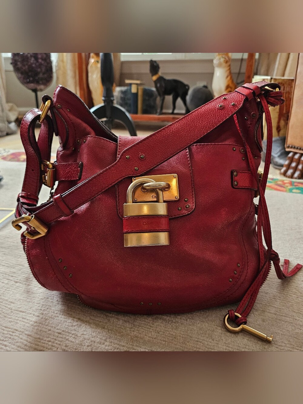 Authentic Chloe Paddington Shoulder Bag Lock/Key Beautiful Red Leather!